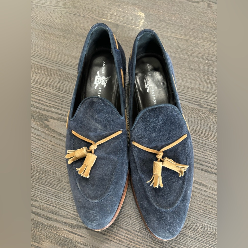 Luxurious Blue and Tan Velvet Slip-On Loafers